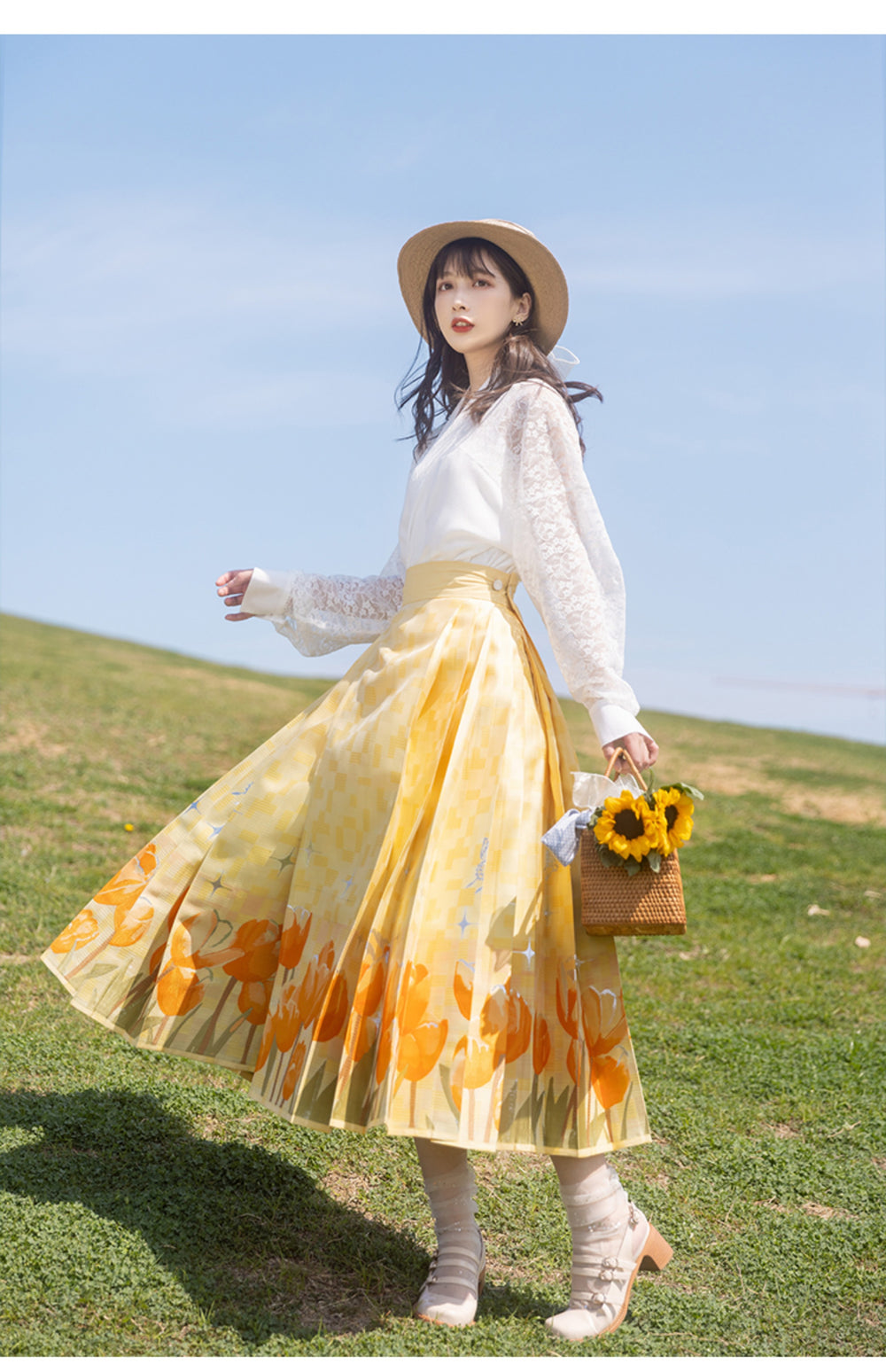 Chixia~Tulipfruit~Han Lolita Improved HanFu Horse-faced Skirt Dress short blouse+eight-part skirt S 