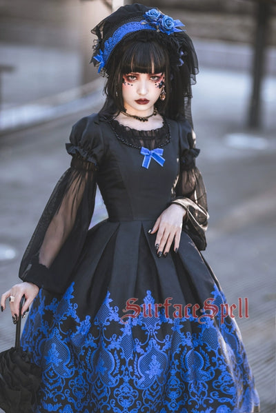 (BFM)Surface Spell~Nocturne~Custom Gothic Lolita Dress Brocade Puff Sleeve OP   
