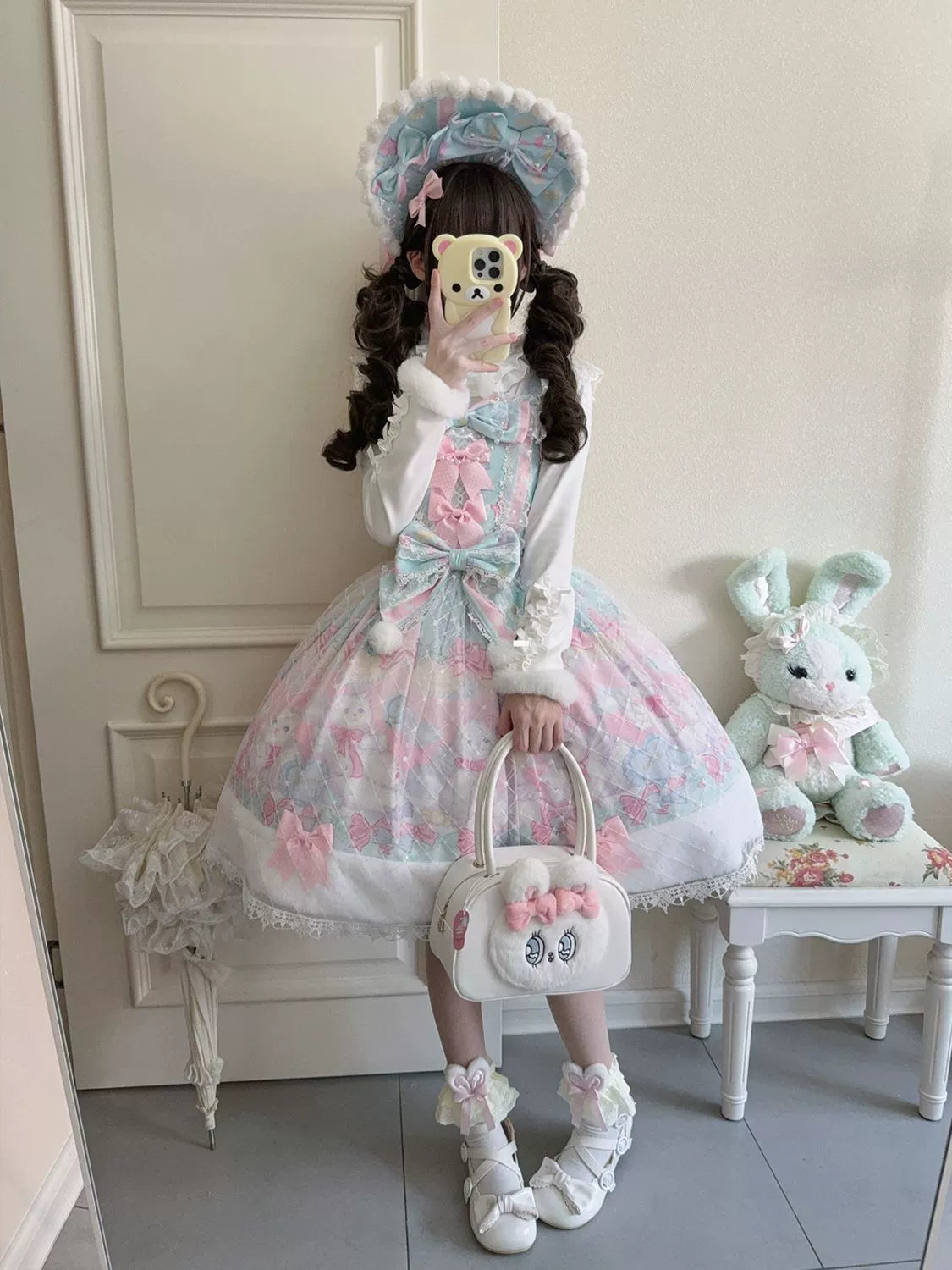 Hanguliang - Candy Mary Cat - Fluffy Sweet Lolita JSK Dress, Kitten Print