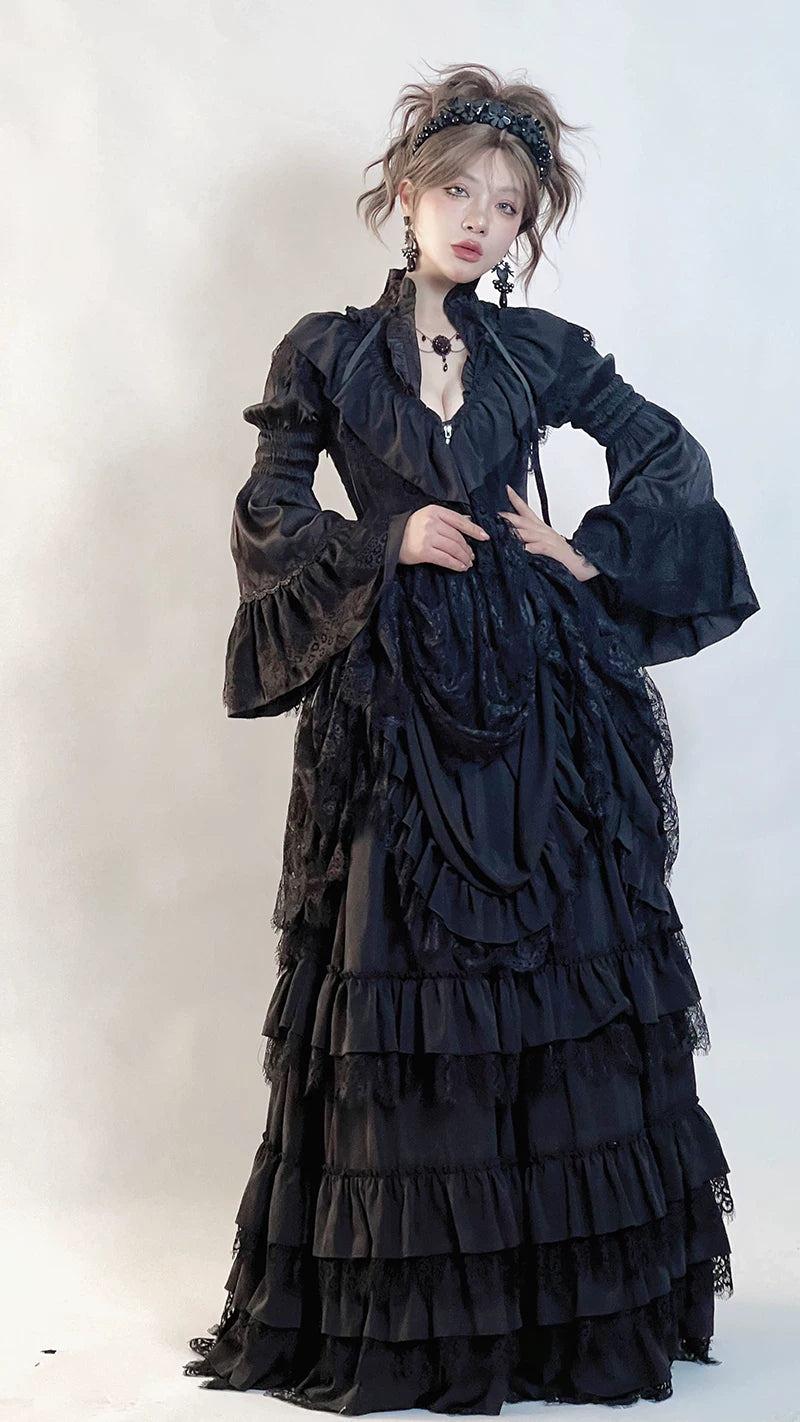 Amala - Long Gothic Lolita Petticoat, Tiered Hem 44430:808089