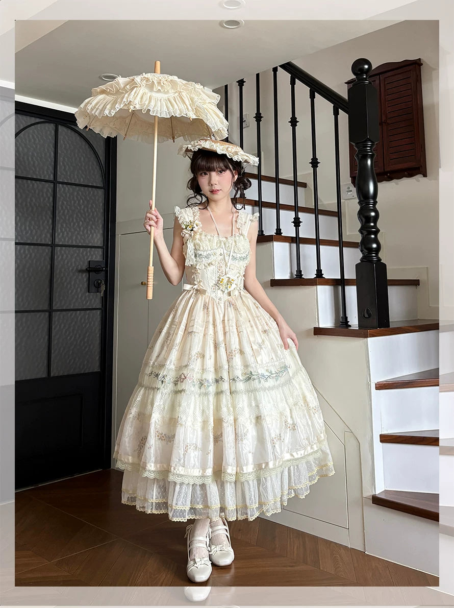 Daisy Poetry - Classic Lolita Lace JSK & OP Dress, Daisy Print and Embroidery 45825:864044