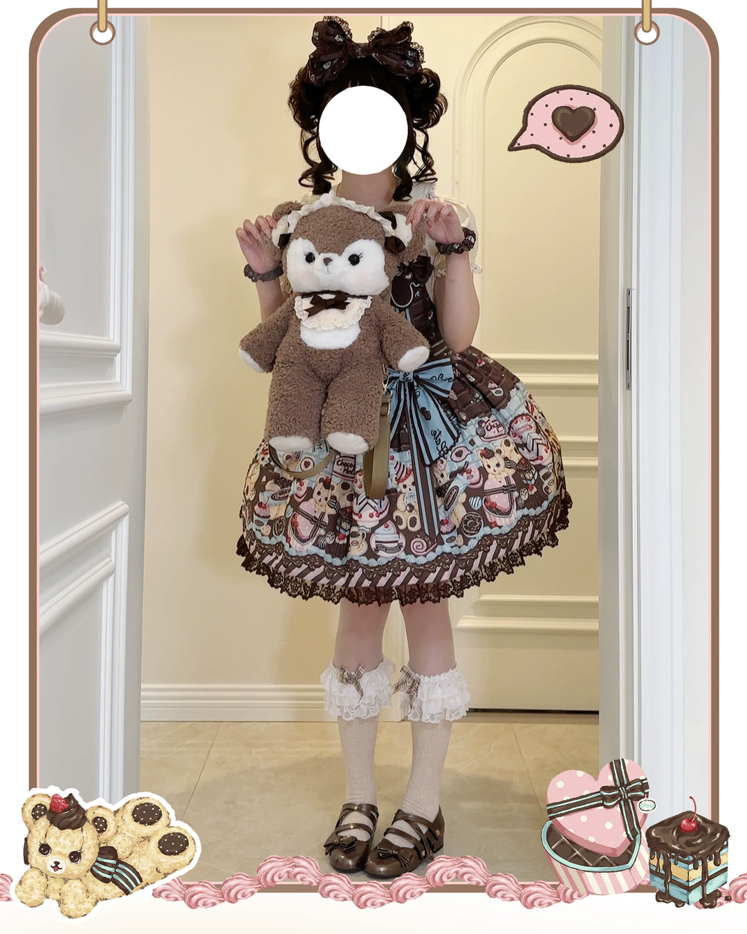 Sweet Dream Sheep~Chocolate Bear~Sweet Lolita Salopette High Waist Dress   