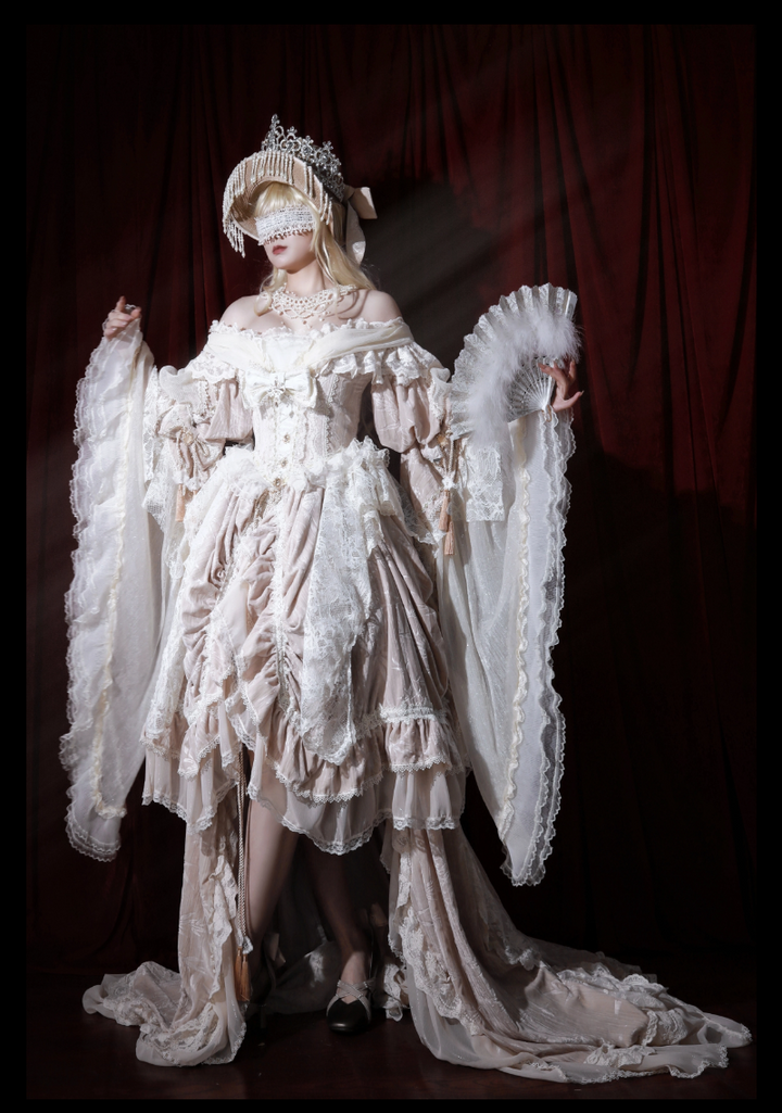Guaji~Isabella~Wedding Lolita OP Bridal Dress with Tiered Petticoat and Trailing Champagne - OP Only S
