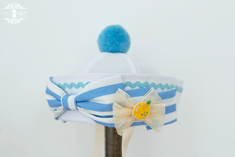 Miss Point - Daisy Lemon - Kawaii Lolita Lemon and Flowers Accessory blue navy cap