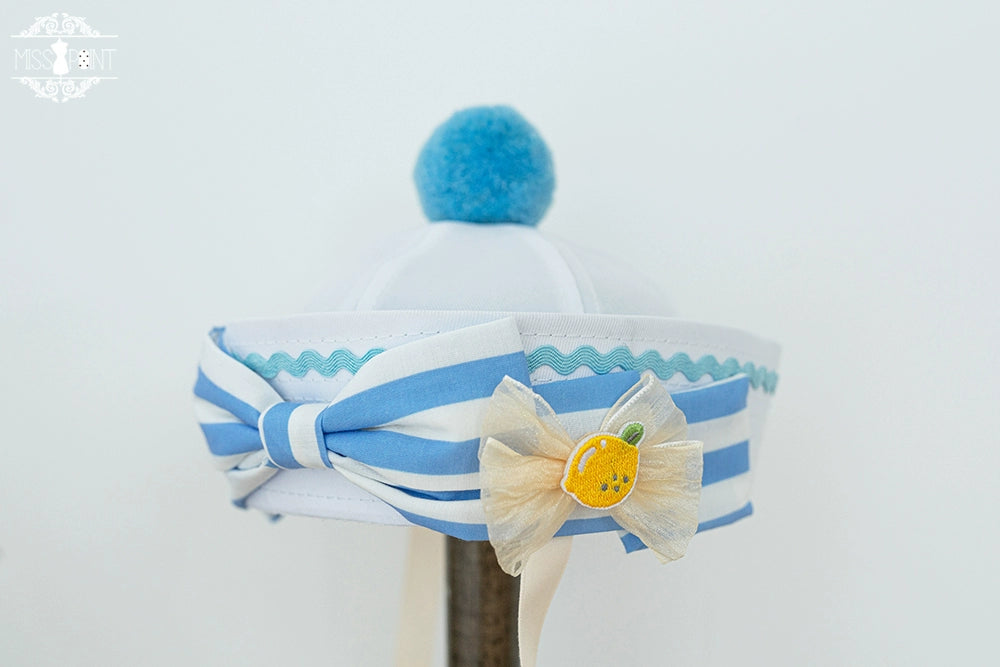 Miss Point~Daisy Lemon~Kawaii Lolita Lemon and Flowers Accessory blue navy cap  