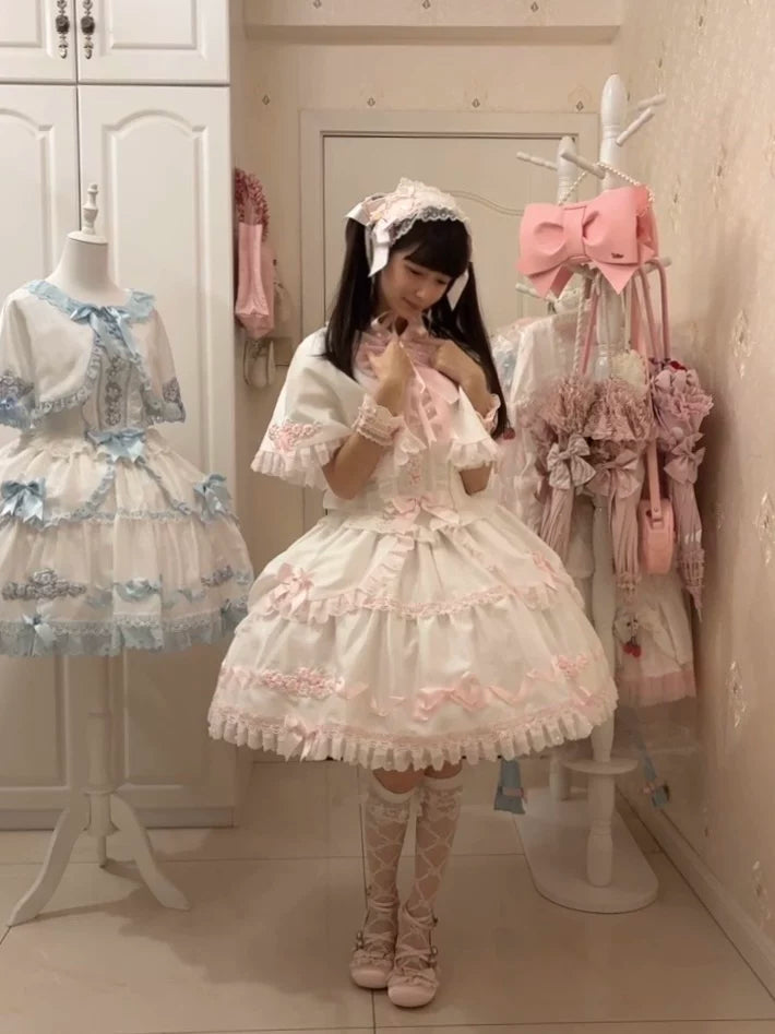 Charlotte Bouquet - Old School Lolita JSK Set, Embroidery & Bows 45093:835346