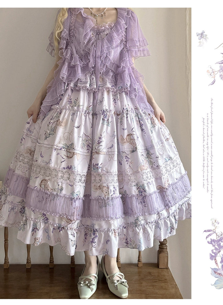 Urtto~Pea Squirrel~Country Lolita Purple JSK Dress with Tulle Cardigan