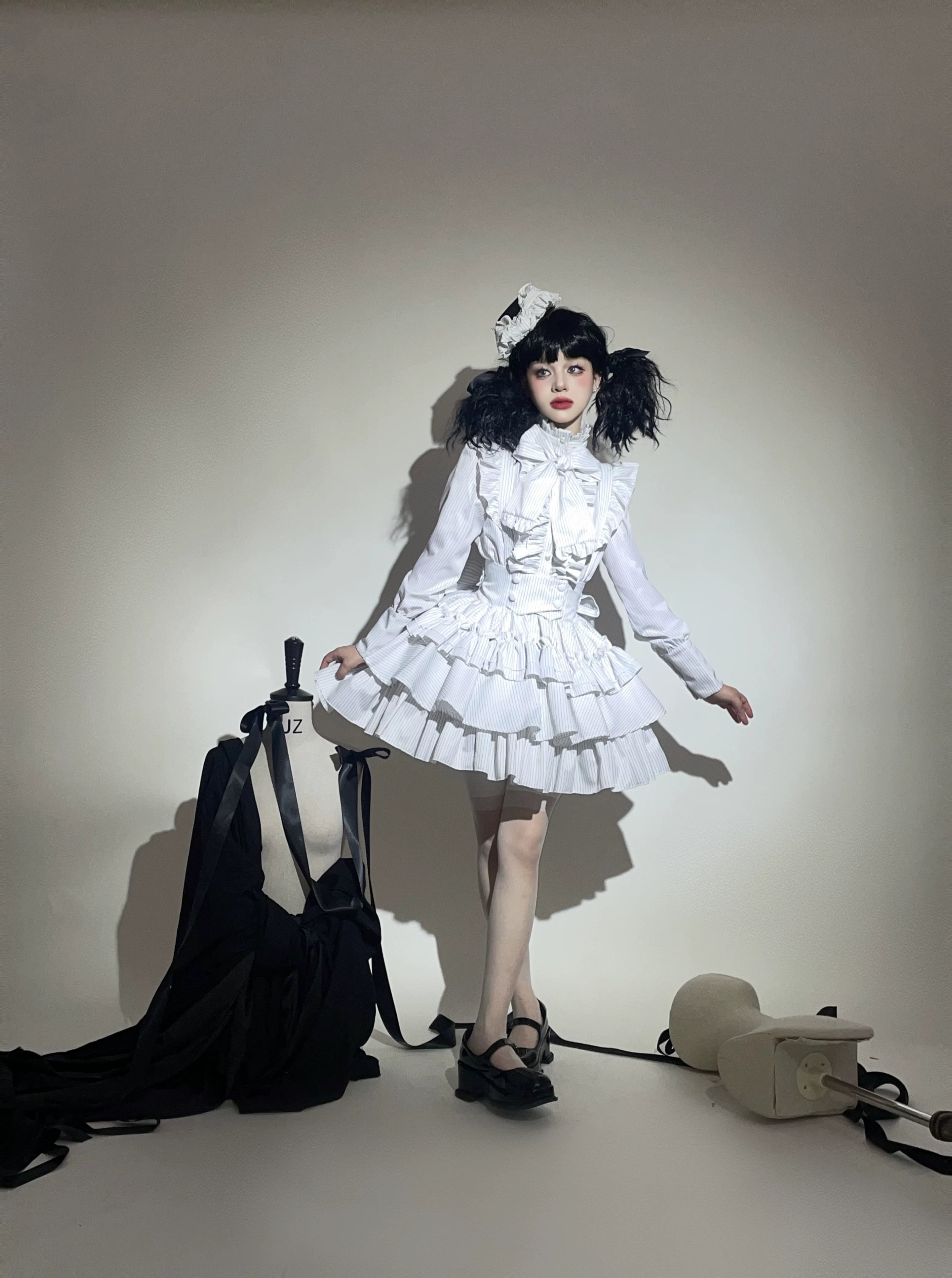 Doll Gift Box - Gothic Lolita Striped Blouse & Skirt Set, Back Zipper