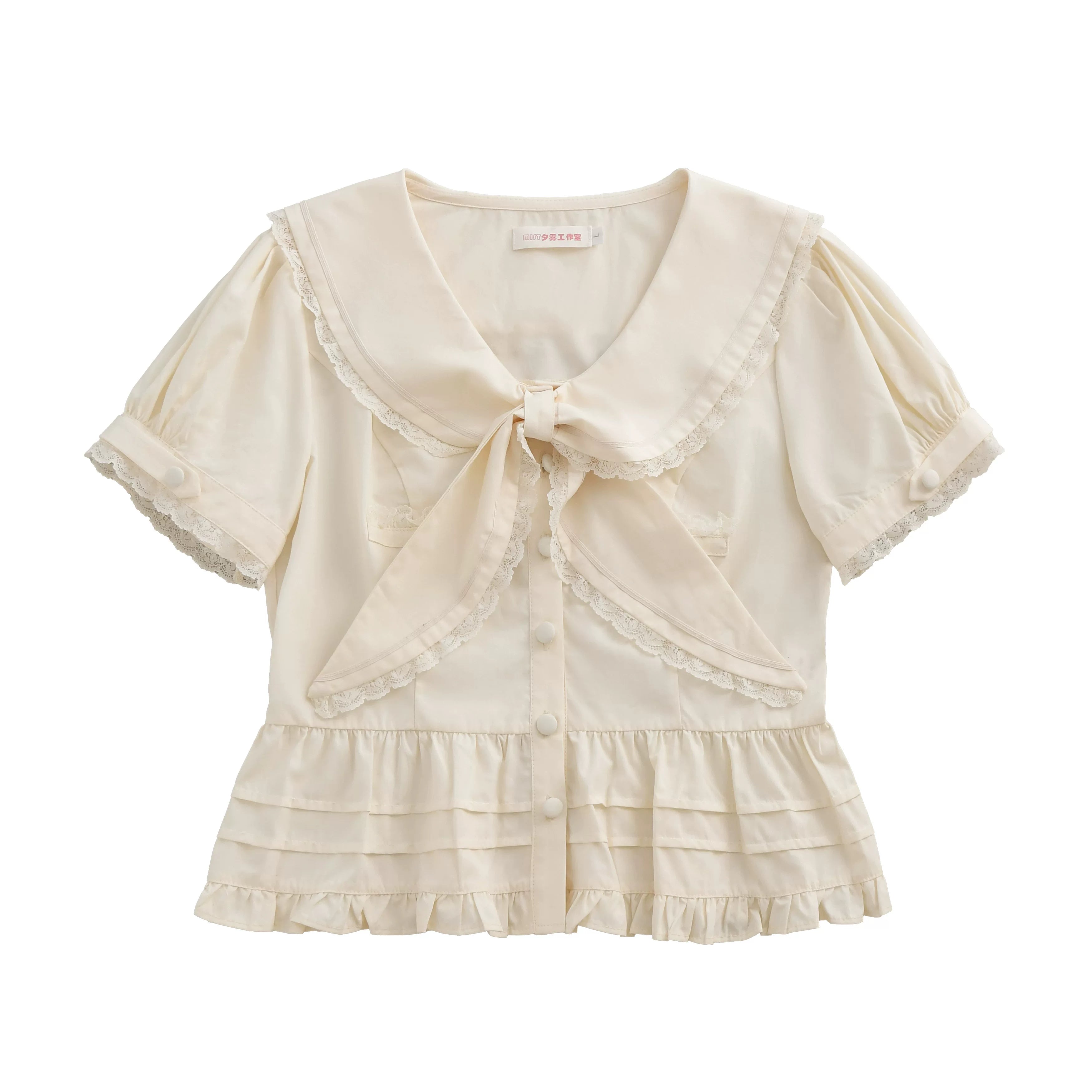 Cotton Kawaii Lolita Blouse, Lace Sailor Collar (L M S XL) 45787:862422