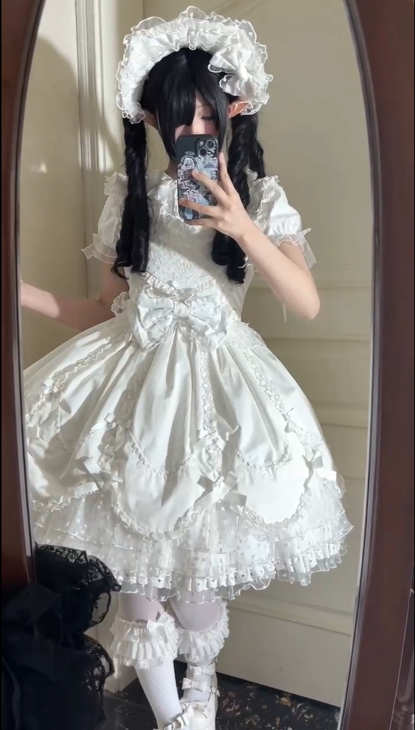 (BFM)The Seventh Doll~Sweet Diary SP~Vintage Lolita Jumper Dress Petal-like Hem JSK Headdress Set   