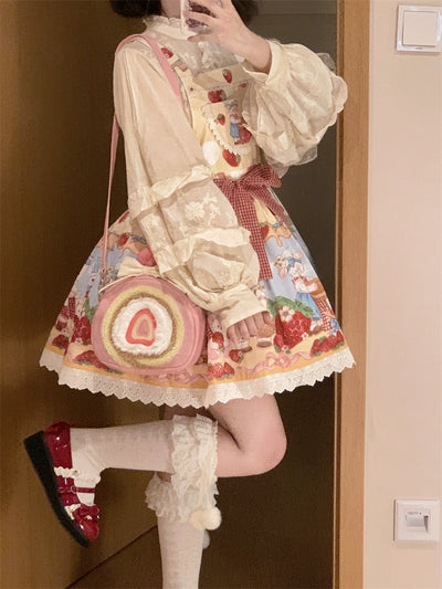 (BFM)GURURU~Strawberry Cake Roll~Sweet Cute Lolita Shoulder Bag Crossbody Bag Crossbody bag-small size  