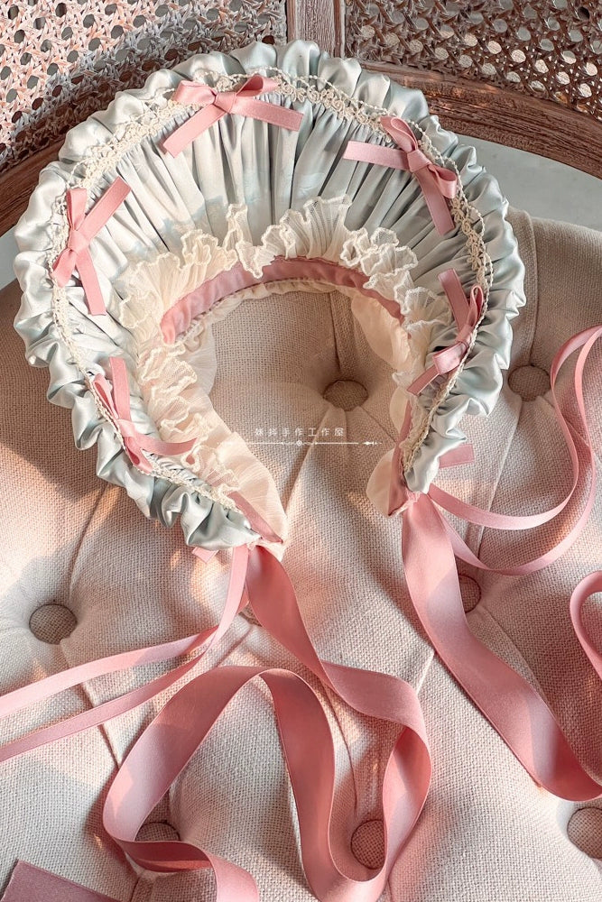 MAID~ Handmade Lolita Bonnet with Small Satin Ribbon   