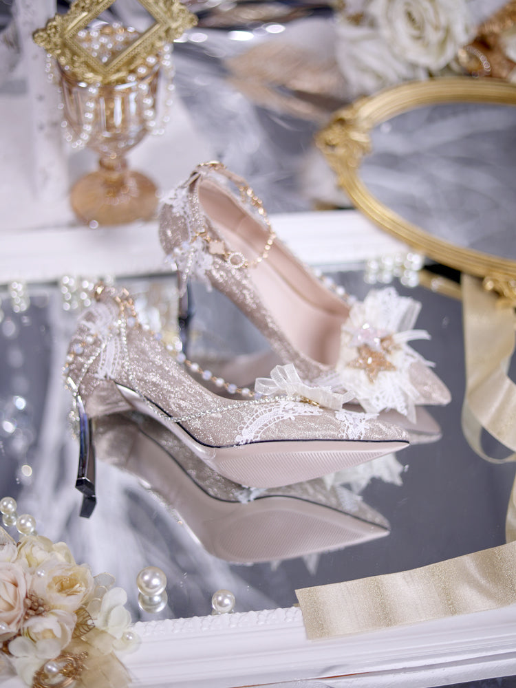 Sky Rabbit~Elegant Wedding Lolita Golden High Heel Shoes   