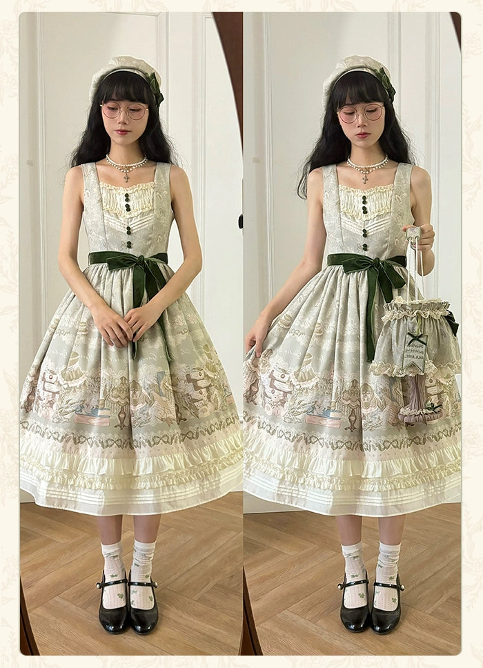 Alice Girl~Iris Study Room~Classic Lolita JSK Elegant Lolita Dress With V-neck   