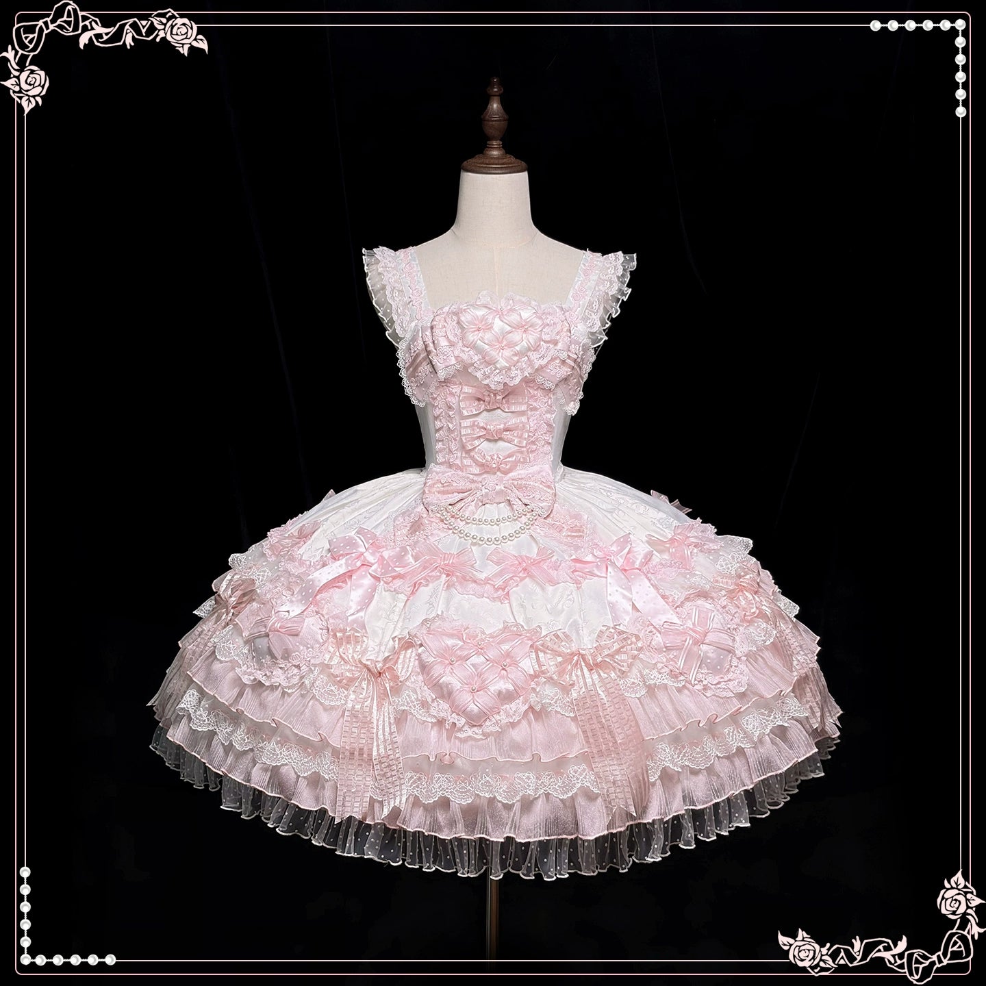 Shuang Sheng Xiao Xiong - Heart of Love - Sweet Lolita Wedding JSK, Bow Details (L M S XL XS) 44306:803201