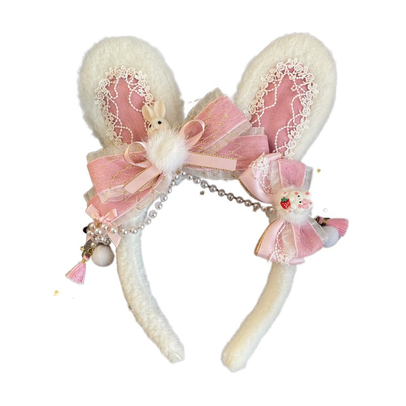 Luoluo Decoration~Han Lolita Pink Head Accessory light pink rabbit ears hair band  