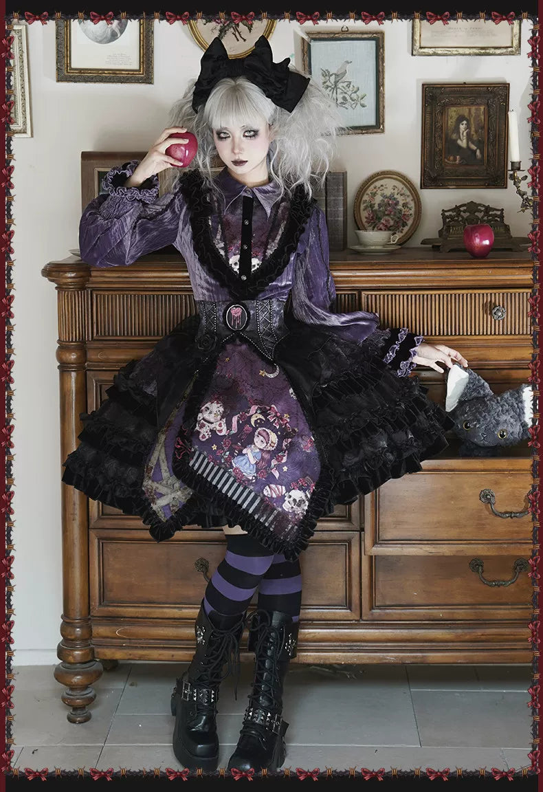 Werewolf Slayer - Gothic Lolita Shirt & Suspender SK Dress Set, Tiered Skirt 44541:811947