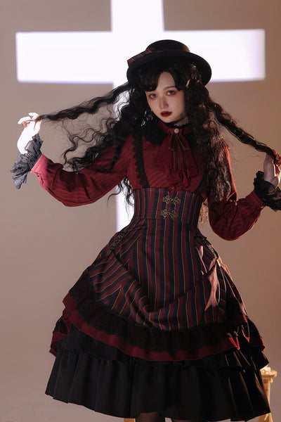 (Buyforme)Miss Point~Customized Lolita Elegant Striped High Waisted Fishbone SK   