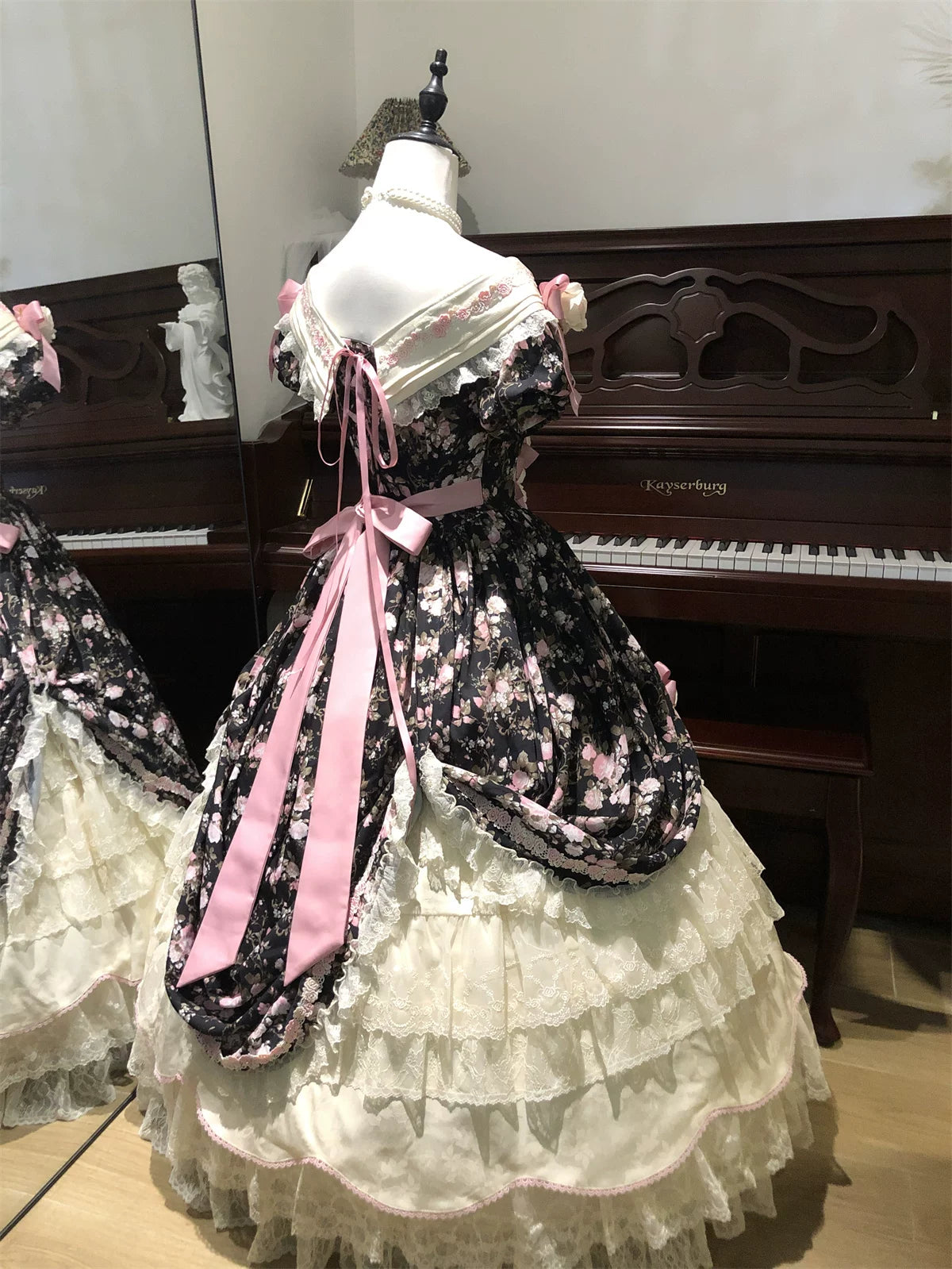 Dolota Flower Wall - Classic Lolita Floral OP Dress, Open Shoulder 44485:811088