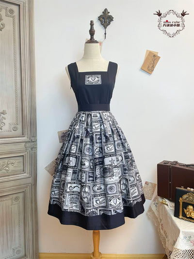 Miss Cube~Antique Label~Retro Lolita JSK Dress Print Daily Dress Customized size Black and white 