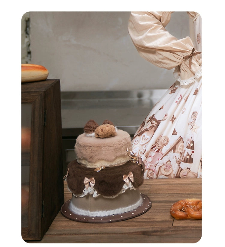 Momo~Brown Kawaii Lolita Bag 3D Birthday Cake Plush Handbag   