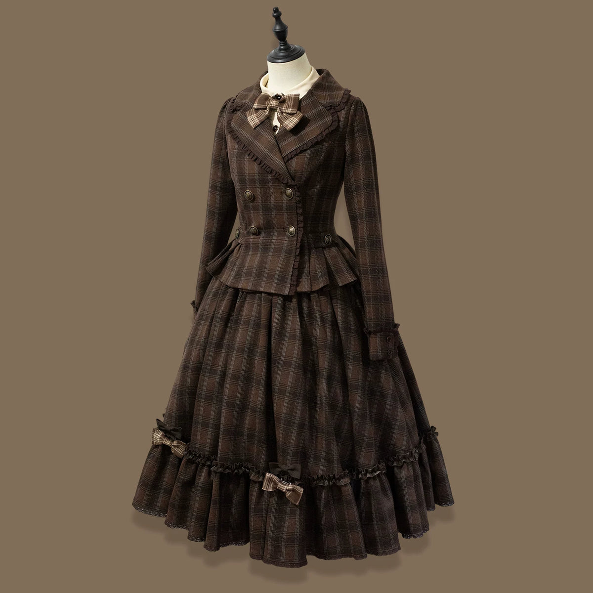 Sandwich Chocolate - Winter Classic Lolita Plaid Bust-supporting JSK & Coat Set 45903:867156