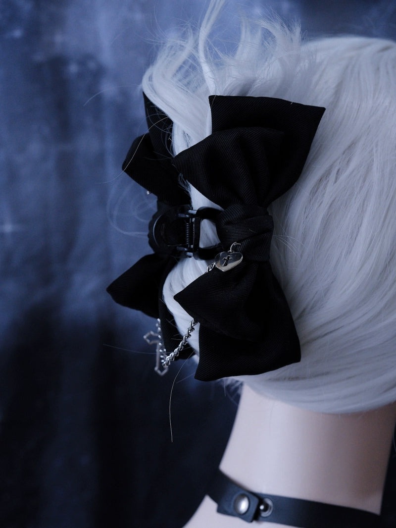 Strange Sugar~Gothic Lolita Claw Clip Cross Chain Bow Hair Accessory   