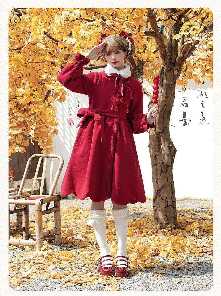 With PUJI~Winter Solstice~New Year Chinese Style Petal Swing Lolita Coat   