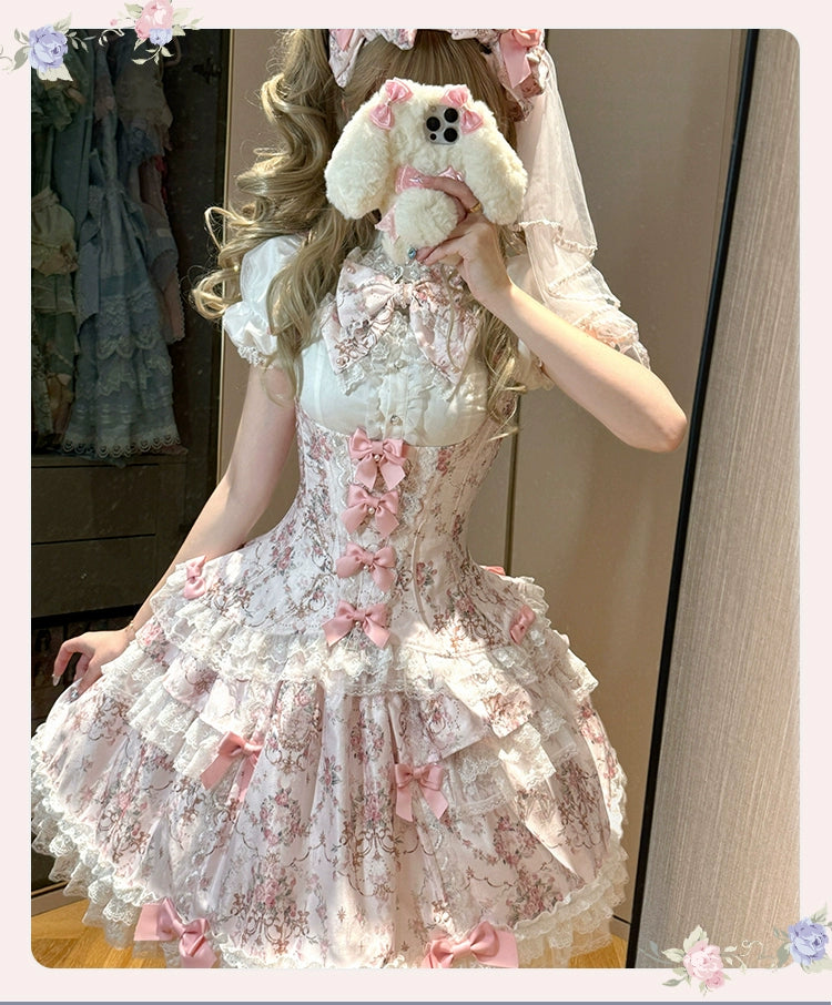 Mengfuzi - FLower in the Mirror - Old-School Lolita Bodice & SK Set, Short-Sleeved OP 44280:802252