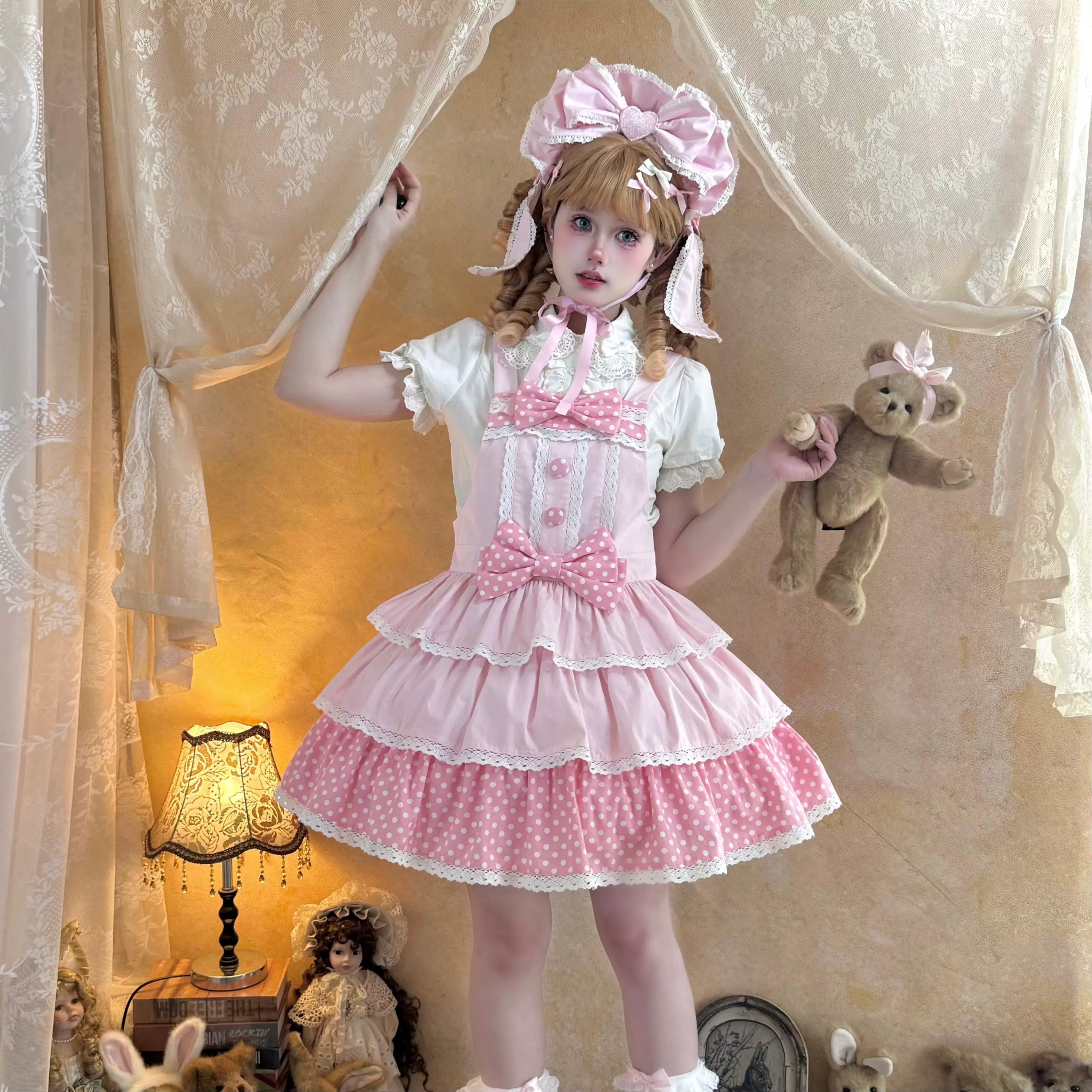 Cotton Sweet Lolita Polka Dot JSK & Salopette Dress 45589:853387