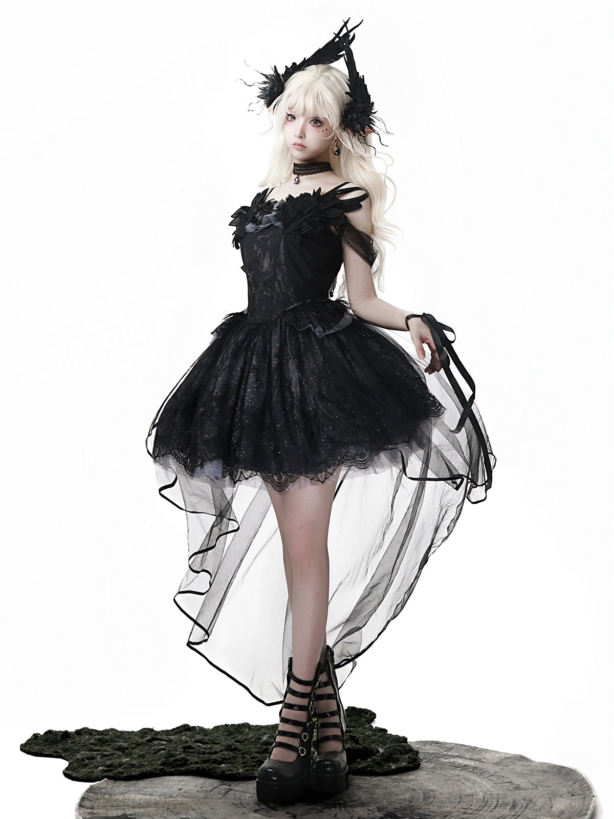 Your Princess - Star Swan Dream - Black Gothic Lolita JSK Dress, Swan Embroidery 43363:798579