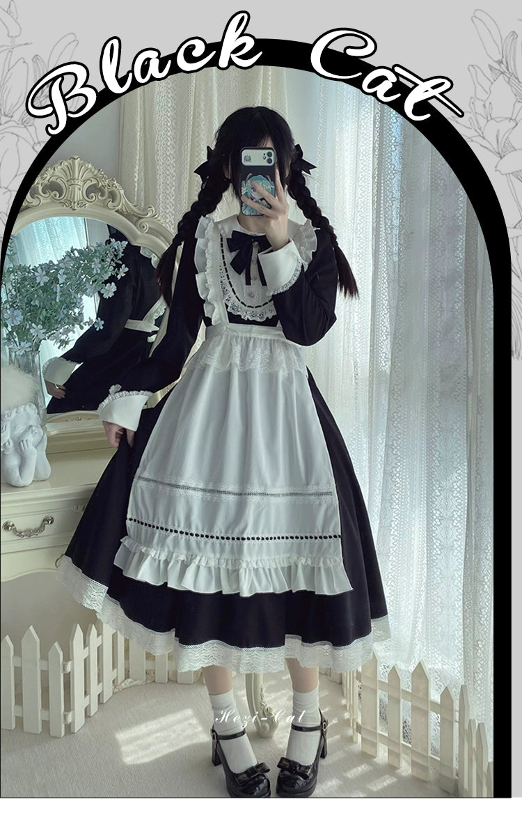 Hezi's Cat Haven~Black Cat Butler~Maid Lolita OP Dress Elegant Black and White Dress 40552:664700