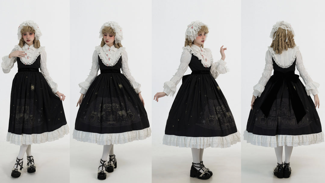 Dark Circle Clinic~Barbara Manor Night~Gothic Lolita JSK Pleated Floral Print Lolita Dress   