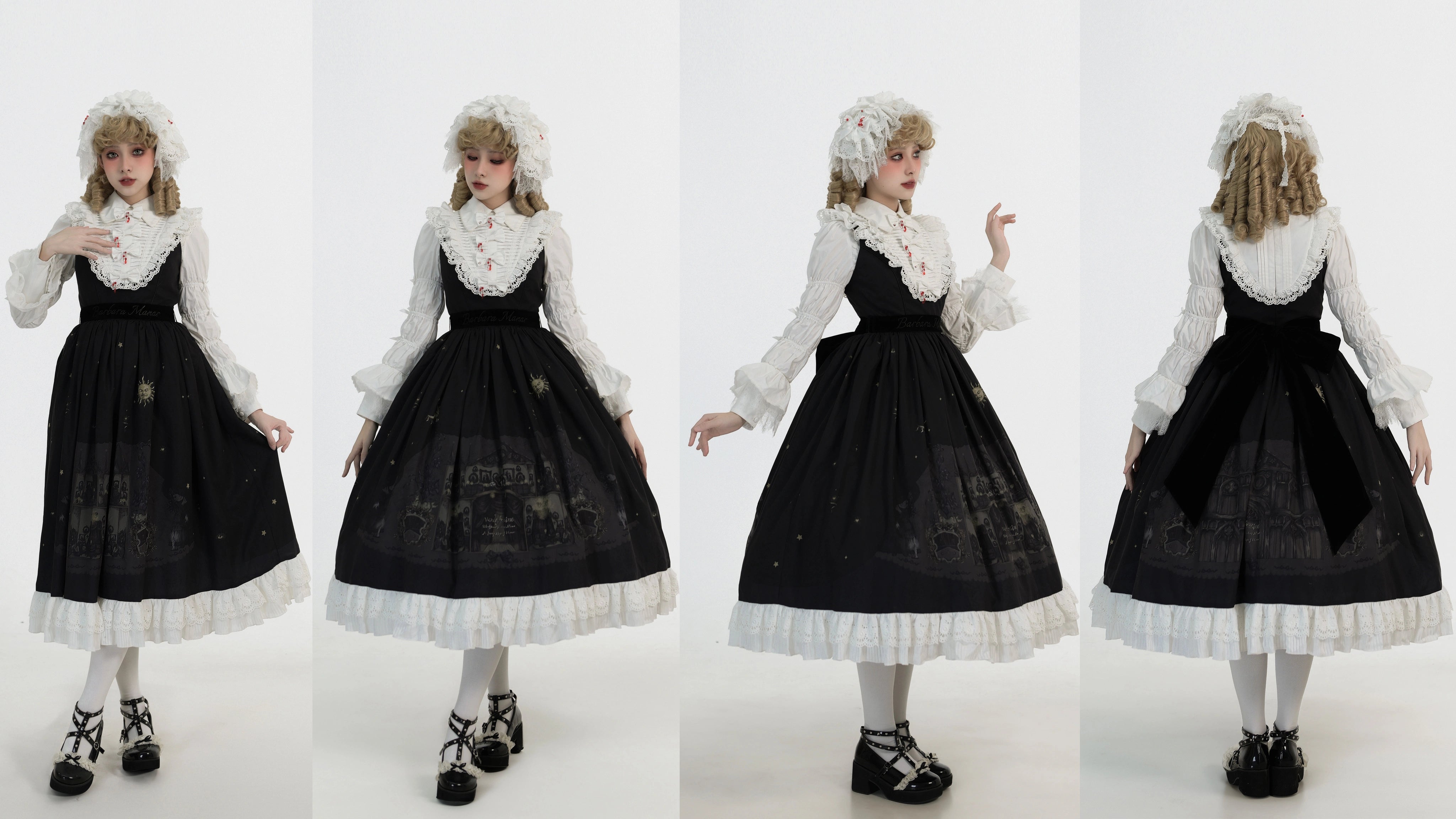 Dark Circle Clinic~Barbara Manor Night~Gothic Lolita JSK Pleated Floral Print Lolita Dress 38972:605936