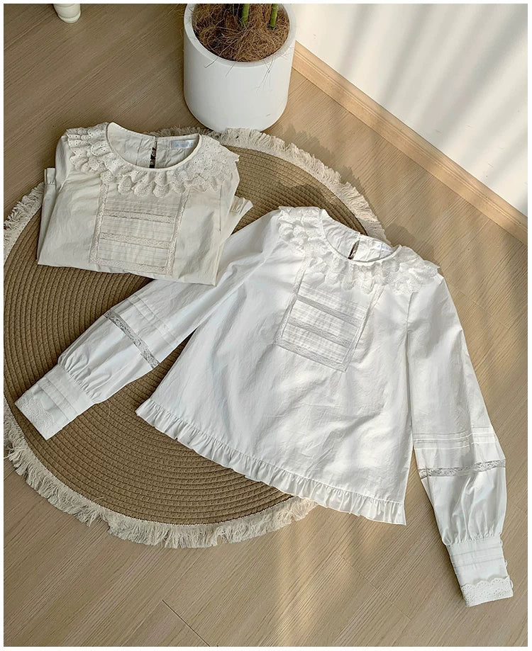 Jennie - Sweet Lolita Cotton Shirt, Ruffled Round Collar