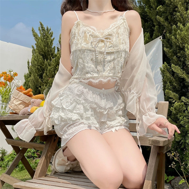 Sugar Girl - Daily Lolita Bloomers Lace Leggings for Summer Wear One Size White normal quality