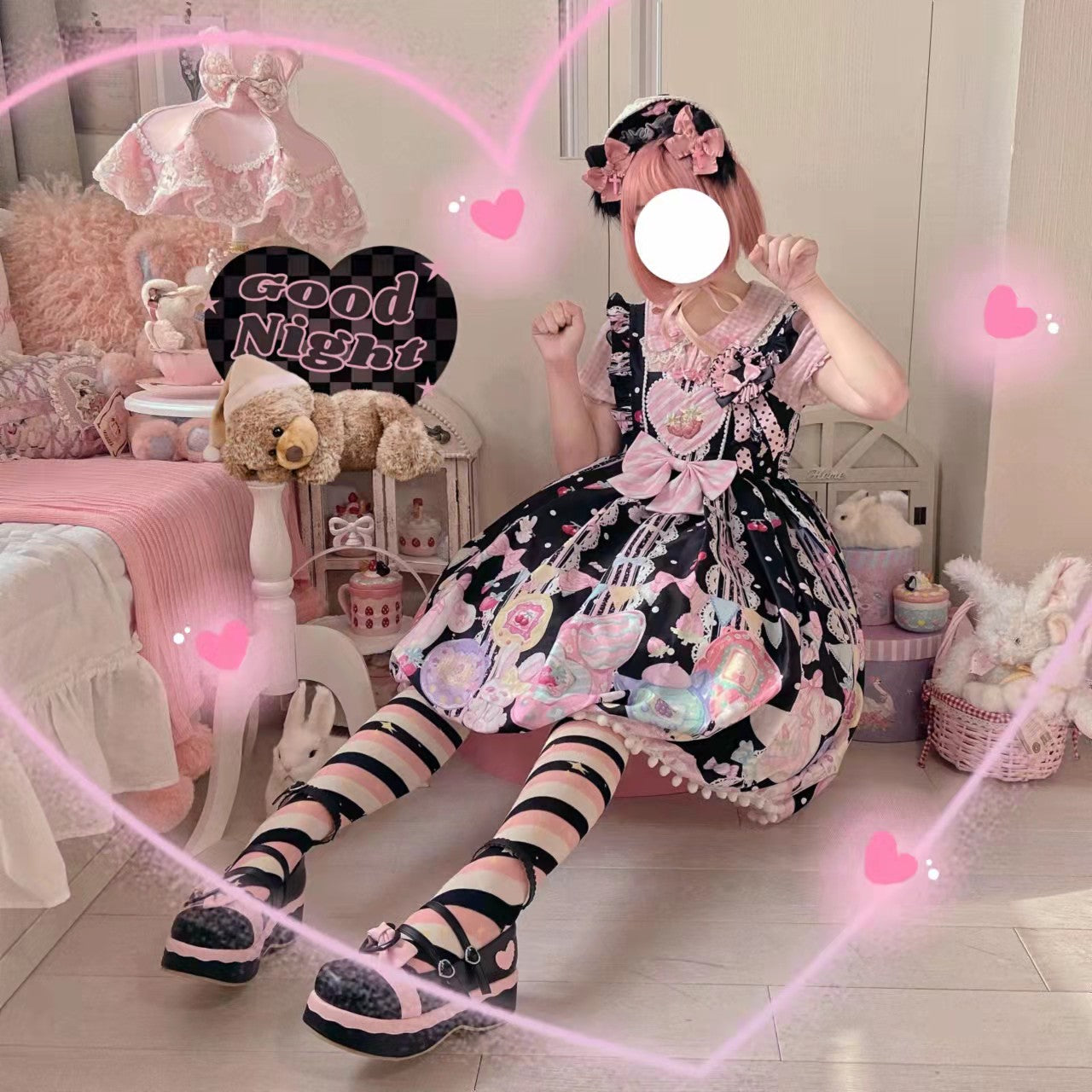 Suiyi - Sweetheart Knots - Sweet Lolita Dress Short Sleeve OP S Black JSK dress