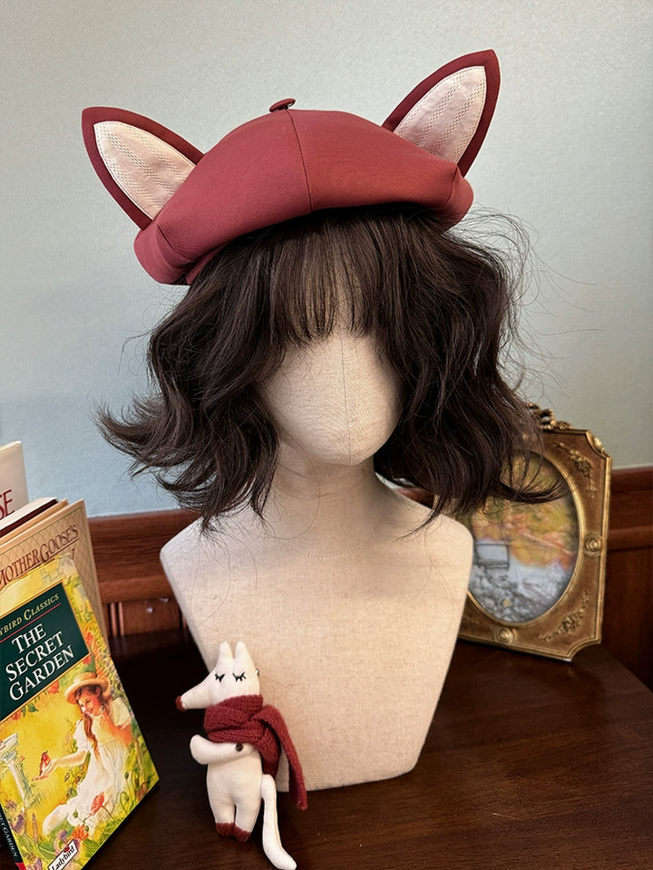 Alice Girl~Fox Band~Sweet Lolita Beret Fox Ear Hat Wine-red Beret Only