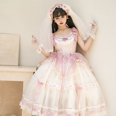 Flower and Pearl Box~Silk Ballet~Wedding Lolita Pink Bridal JSK Set   