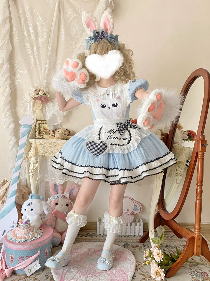 Cream doll~Kitten Maid~Twin Lolita OP Dress Cream Doll Maid OP S Blue OP + Cat Apron 