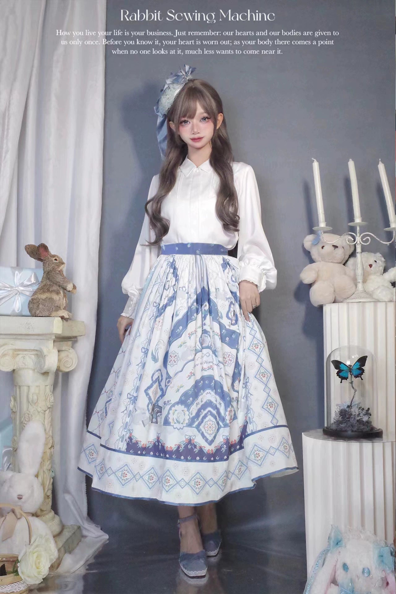 Alice in Wonderland~Rabbit Sewing Machine~Elegant Lolita Dress JSK and OP Floral Dress Set S skirt 