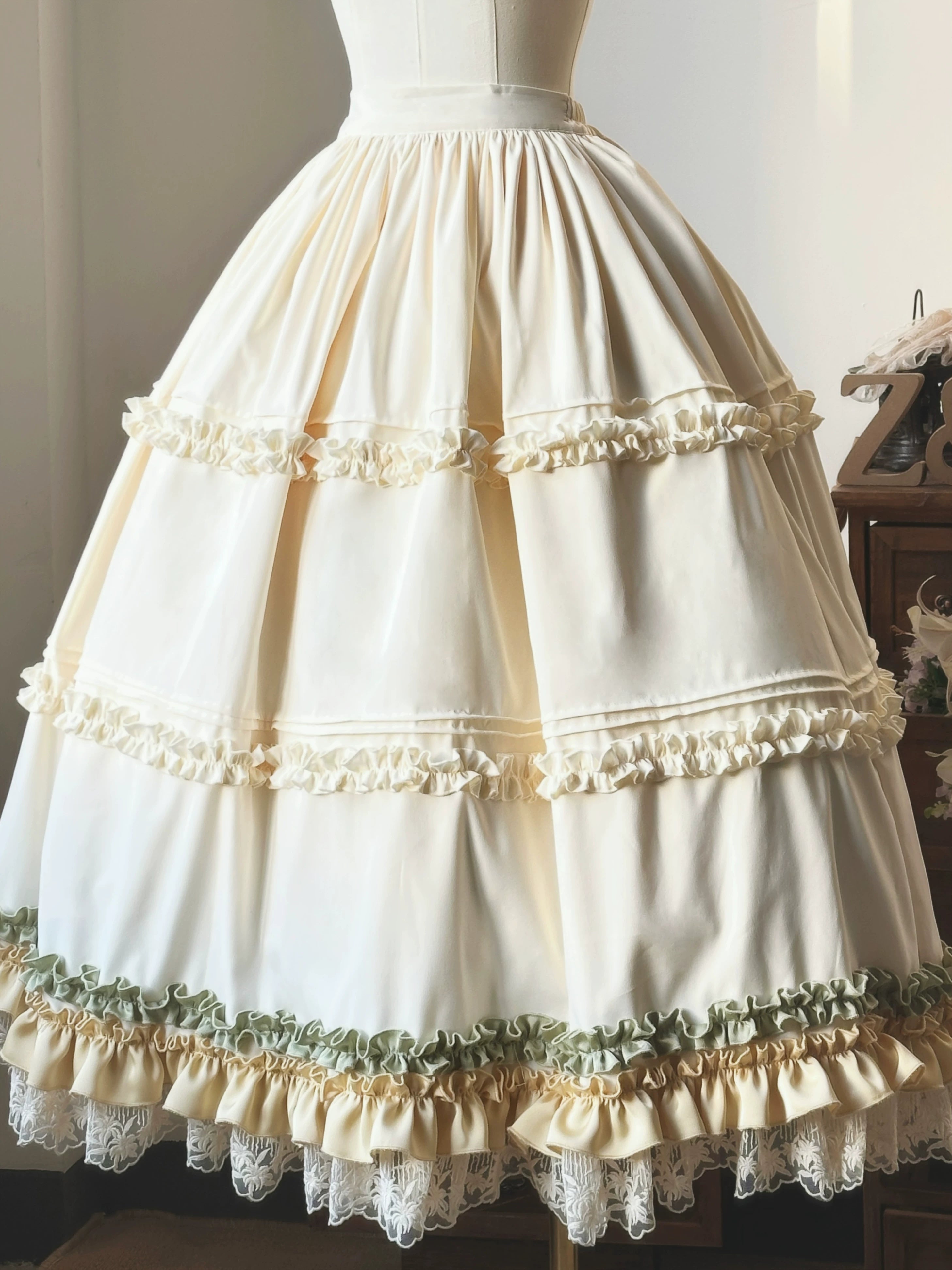 Moonlit Lily - Cotton Classic Lolita OP Dress, Lily Embroidery Ivory - Underskirt S