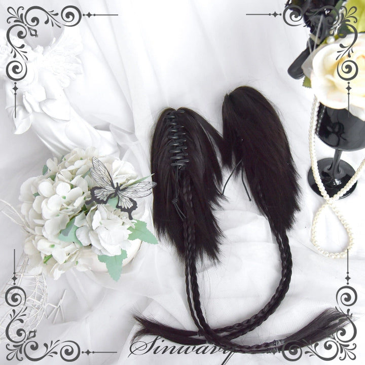 Sinwavy - Gothic Lolita Wig Black Natural Hair With Ponytails & Braids Natural Black - Double Ponytails Only