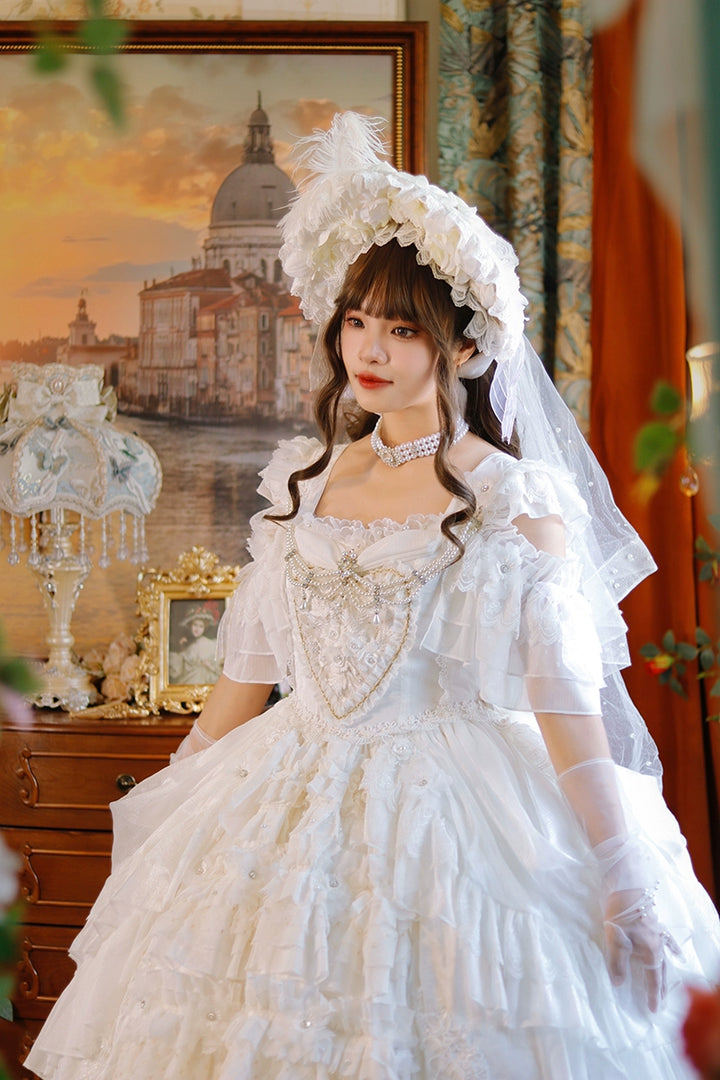 One Night~Dolores~Wedding White Lolita Dress Princess Bridal OP