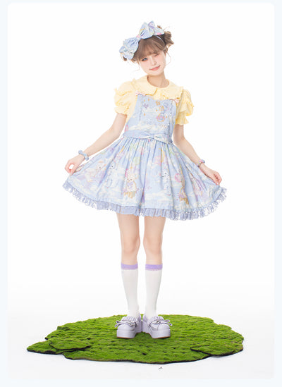 GD Lolita~Balloon Bear~Sweet Blue Short Sleeve OP and Salopette   