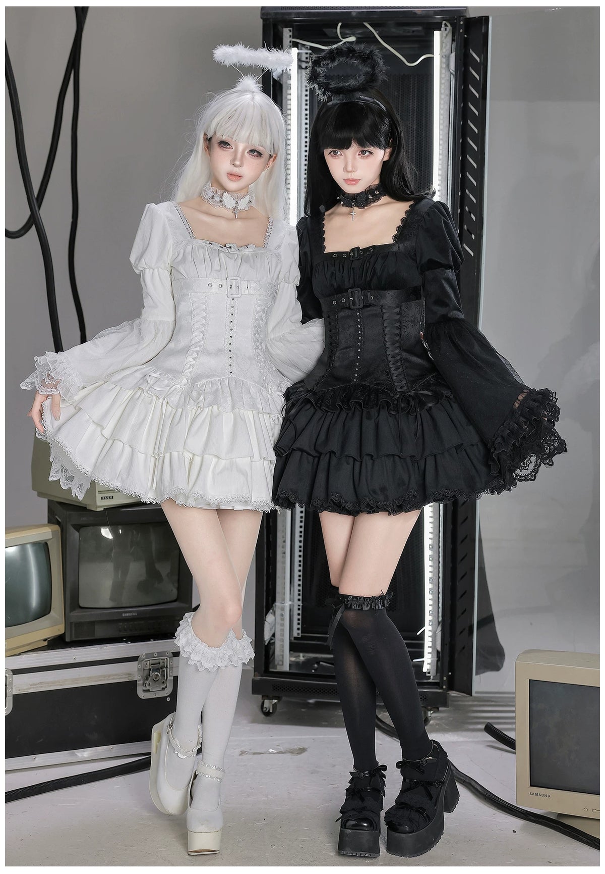 White Night Feather - Gothic Lolita OP Dress & Leg Warmers Set, Angel Cross Theme 46055:874005