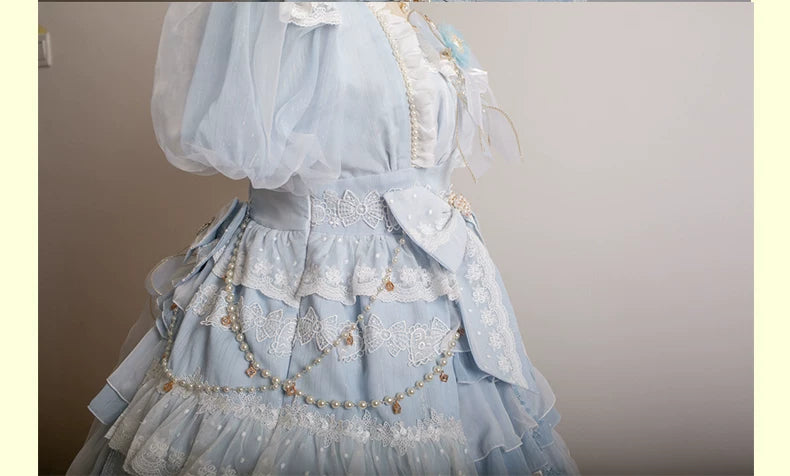 Waltz - Classic Lolita Accessories, Long Mesh Trailing Waist Chain Only Light Blue