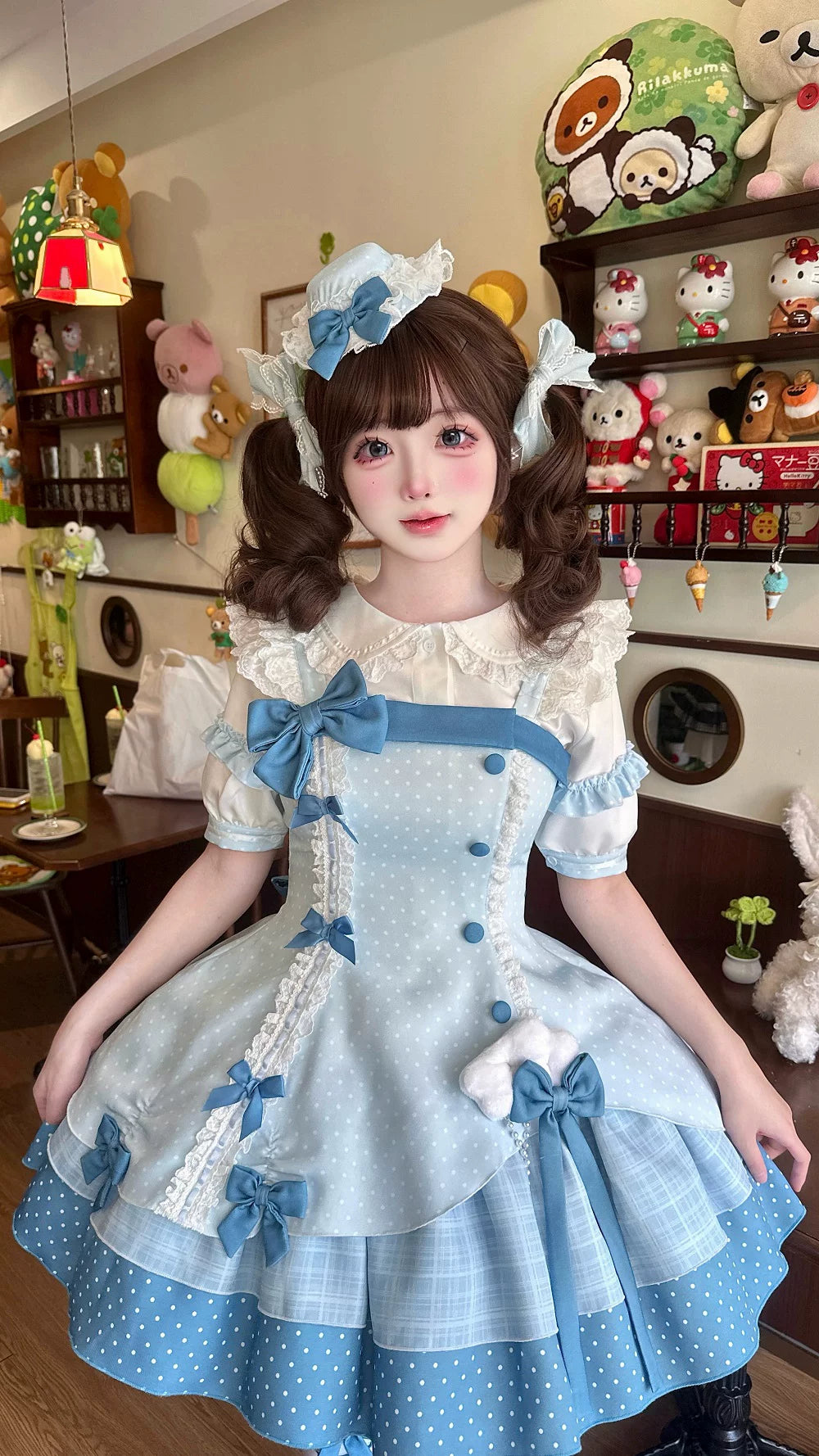 Glass Bottle - Sweet Lolita JSK Dress Set, Polka Dot & Bow Details 45792:862847