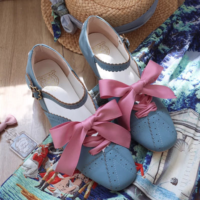 MR.Qiutian~Pictorial Girl~Han Lolita Shoes Retro Lolita Chinese Style Shoes Cobalt blue 35 