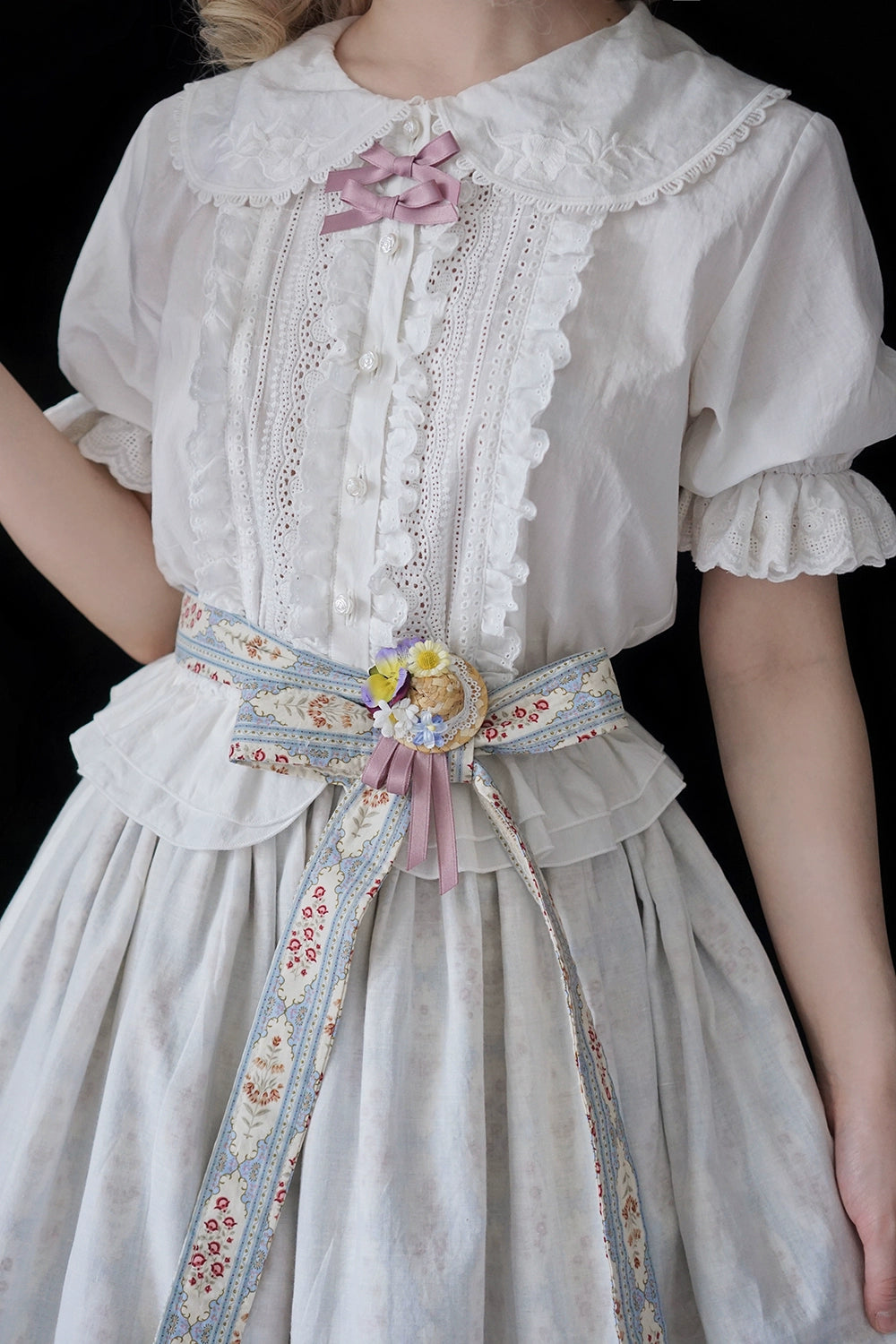 Miss Point~Little Anna~Elegant Lolita Cotton Puff Sleeve Blouse S white 